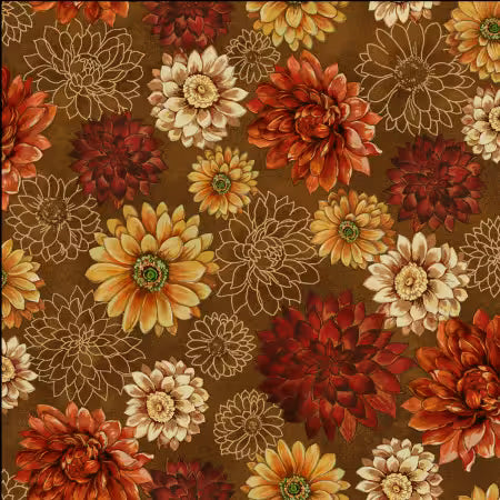 Oasis Fabrics – Autumn Bouquet – Packed Flowers (Sold in ½-yard increments)