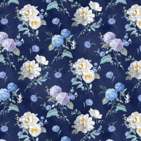 Wilmington Prints – Morning Blooms – Navy Floral Toss (Sold in ½-yard increments)