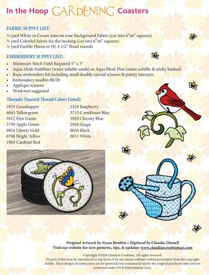 Claudia's Creations- In the Hoop Gardening Coasters