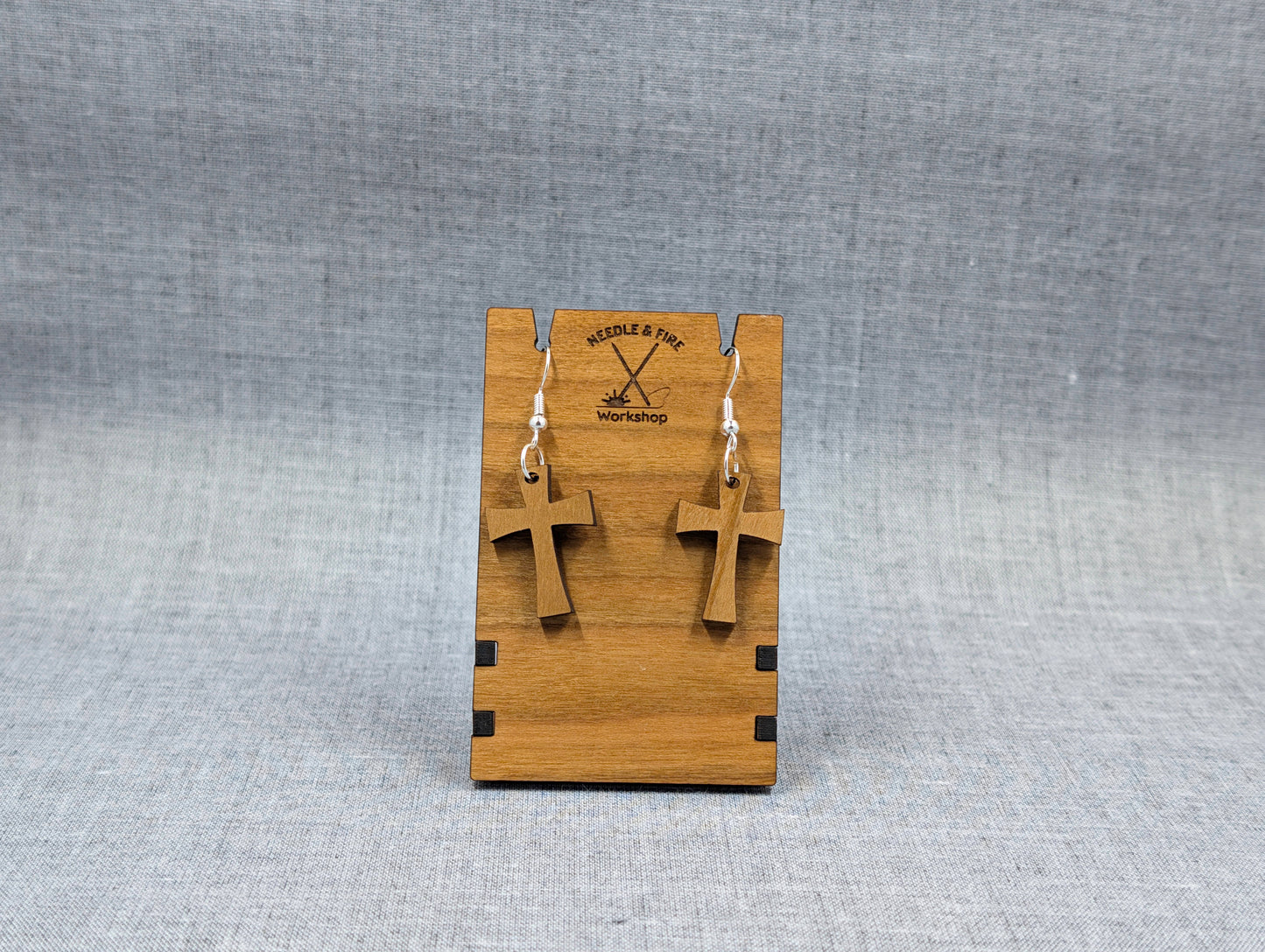 Wood Cross Earrings