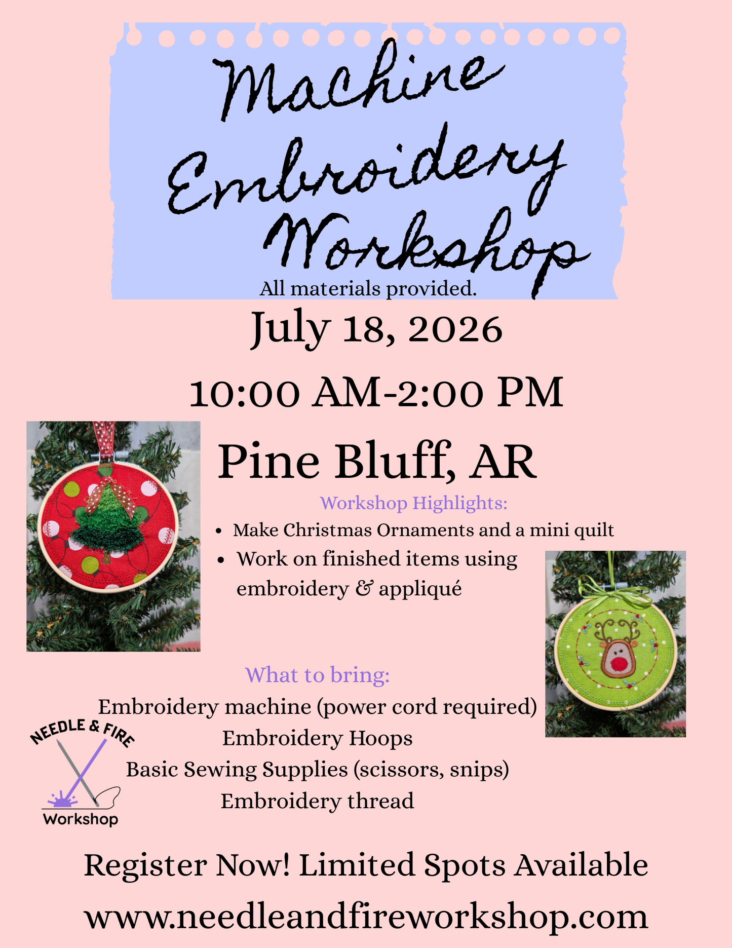 Christmas in July Machine Embroidery Workshop