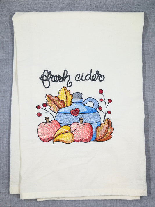Fresh Cider Embroidered Tea Towel