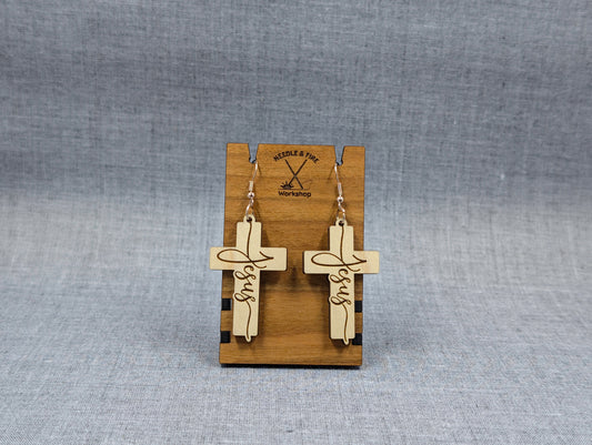Cross Earrings-Jesus Script Earrings