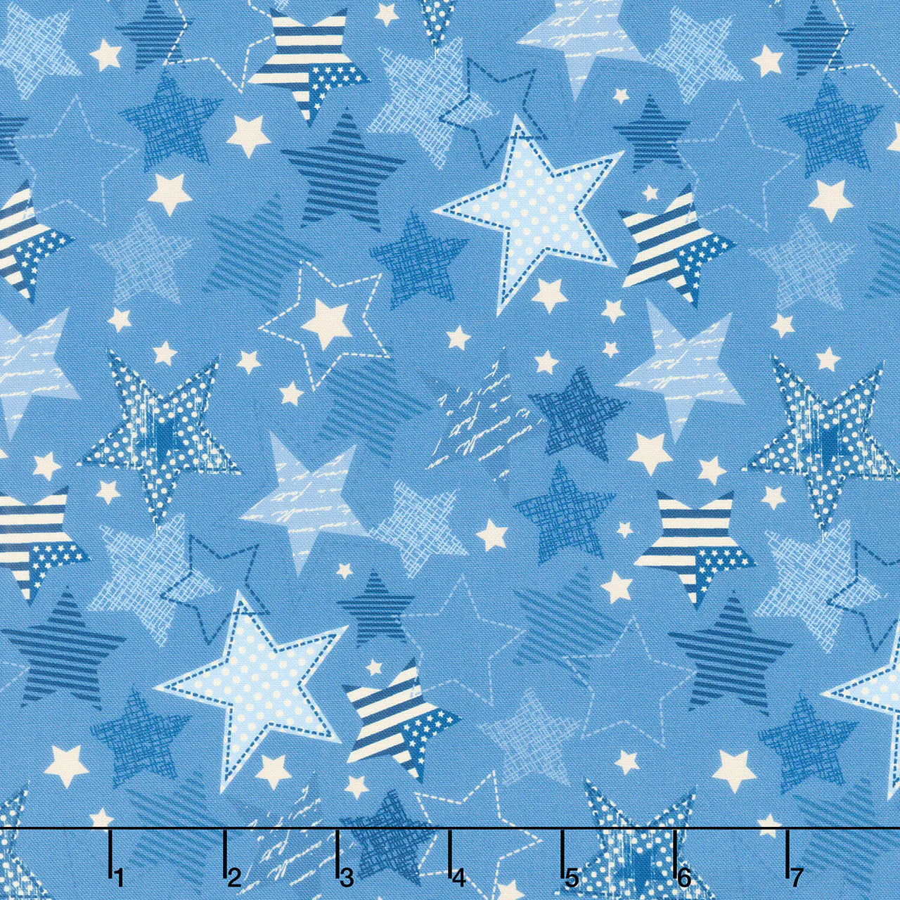 White Owl Textiles – Stripes and Stars – Blue Tonal Large Stars (Sold in ½-yard increments)