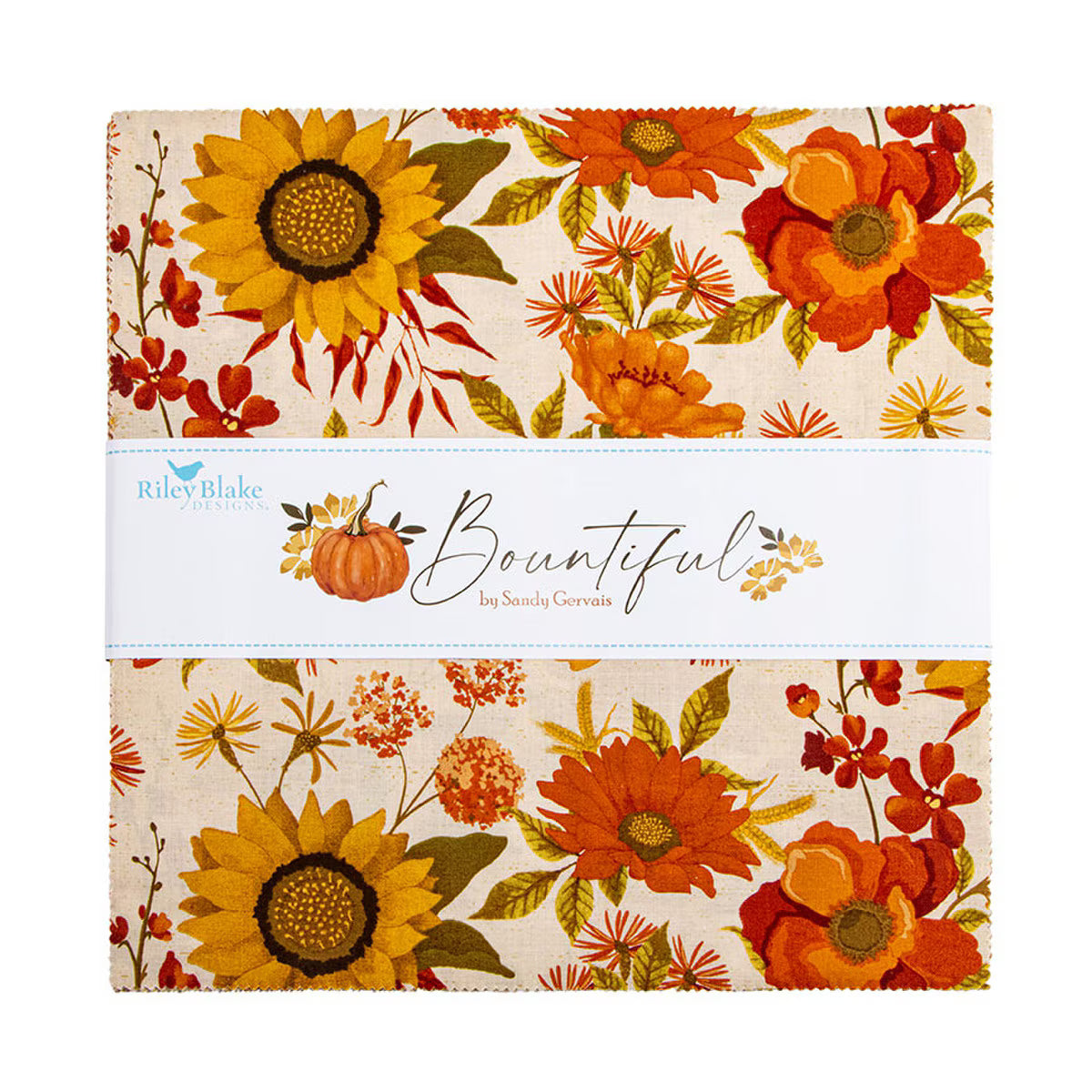 Fabric bundle with autumnal floral pattern and 'Bountiful' label by Riley Blake