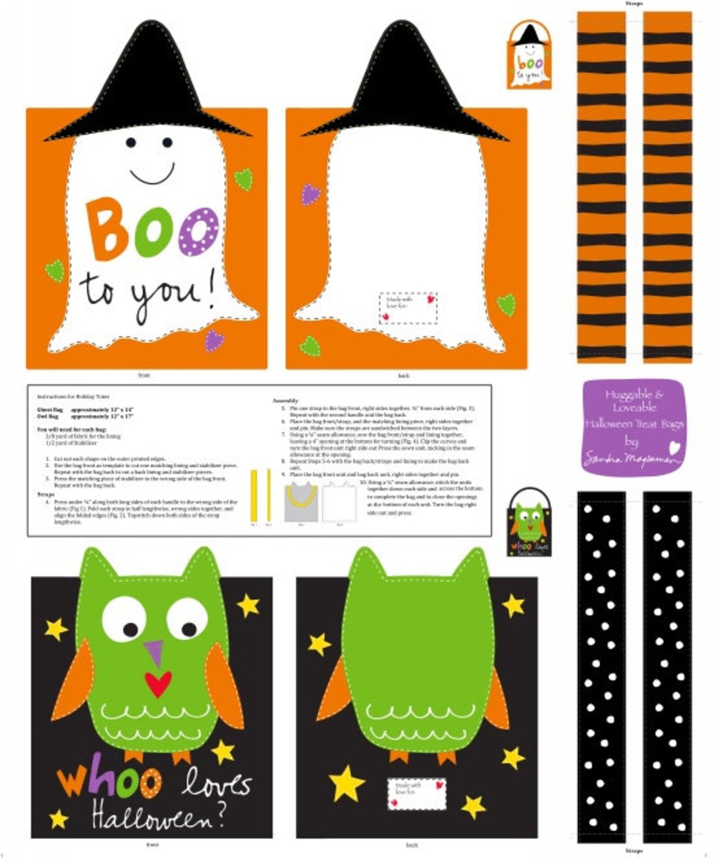 Studio E Fabrics – Huggable & Loveable – Whoo Loves You Halloween Bag Panel - Multi (Sold in ½-yard increments)