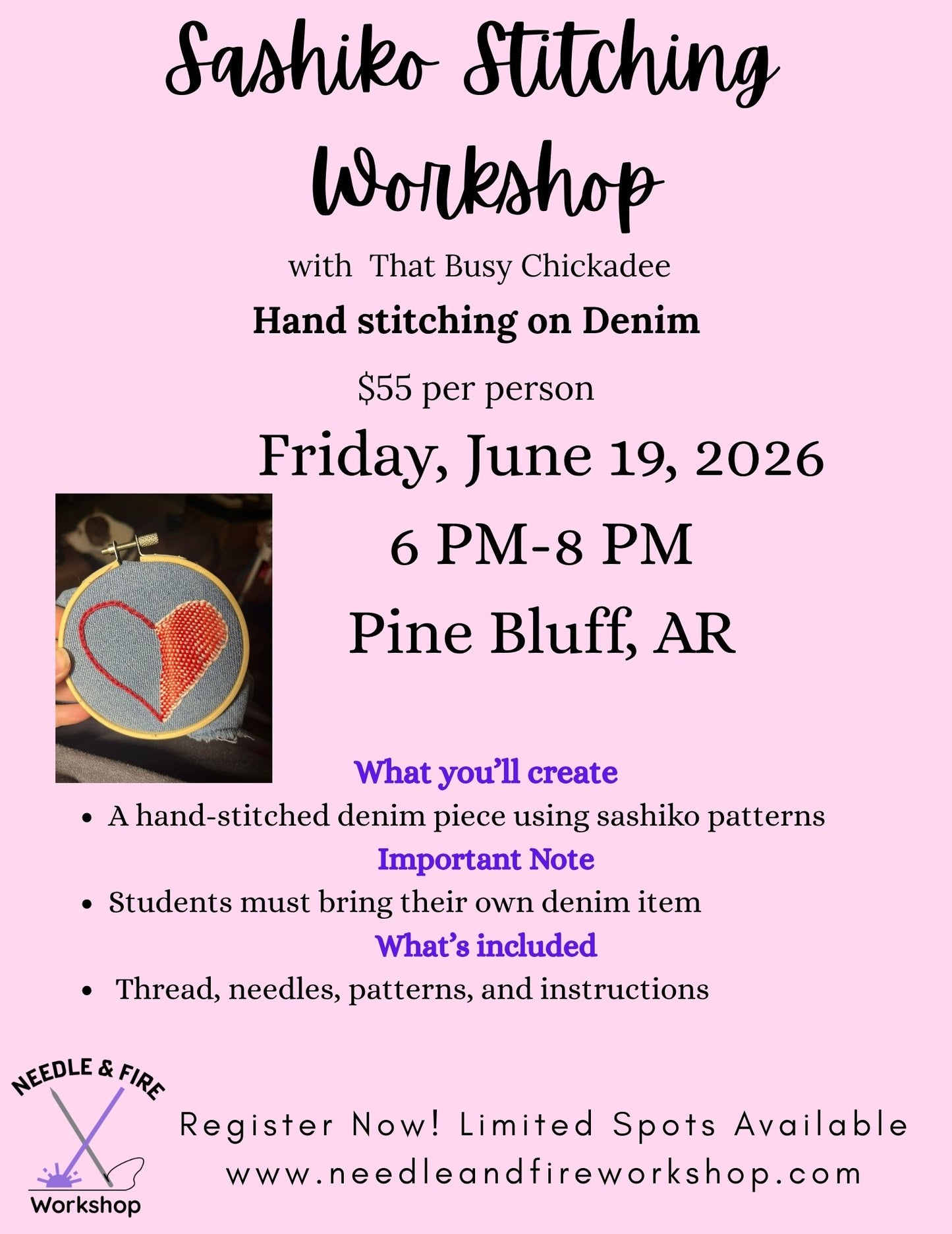 Sashiko Stitching Workshop- Hand Stitching on Denim