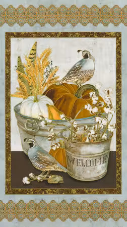 Robert Kaufman – Warm Welcome – Quail Panel Natural (Sold in ½-yard increments)