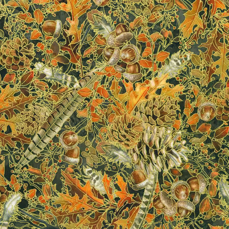 Robert Kaufman – Warm Welcome – Pinecones Charcoal (Sold in ½-yard increments)