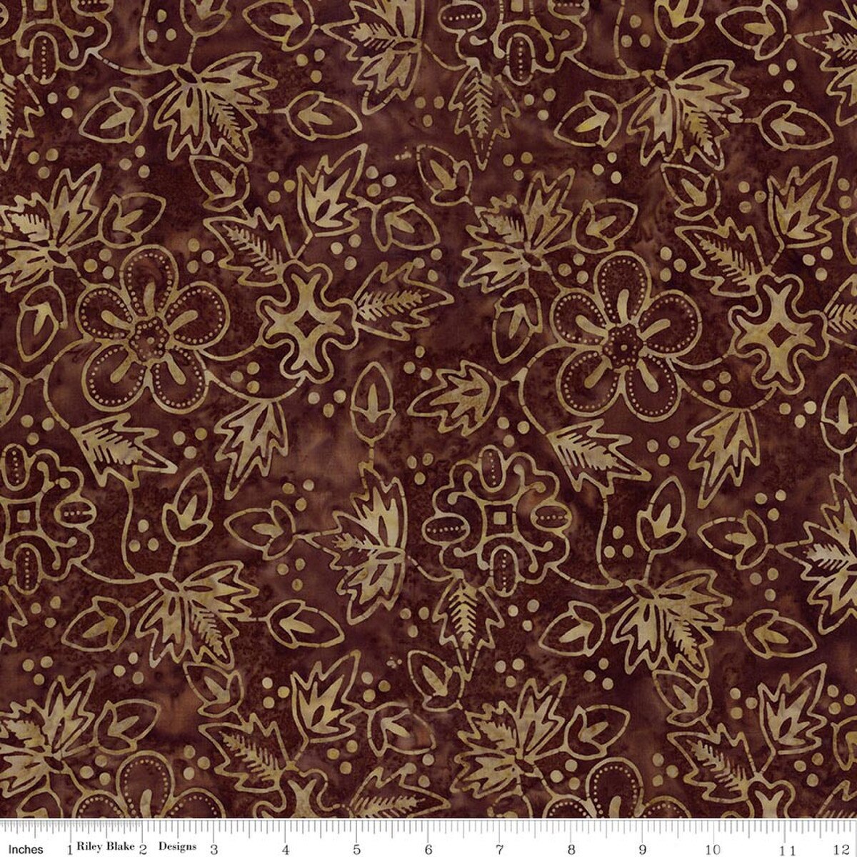 Brown fabric with beige floral and leaf pattern