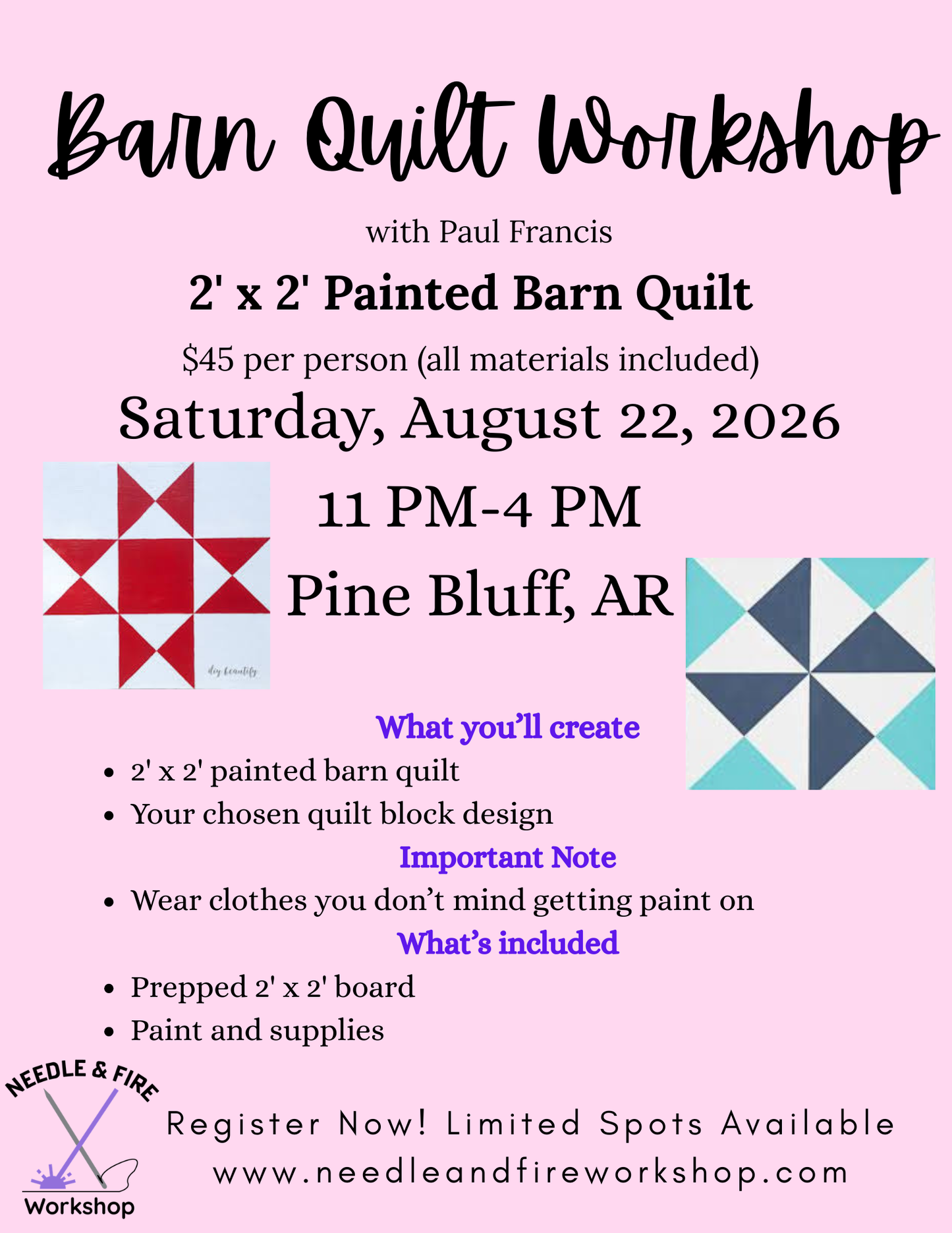 Barn Quilt Workshop- 2' x 2' Painted Barn Quilt