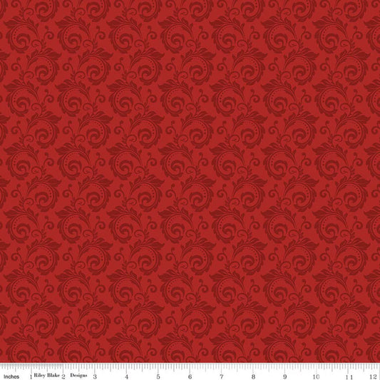 Riley Blake Designs – Christmas Greetings – Scroll Red (Sold in ½-yard increments)