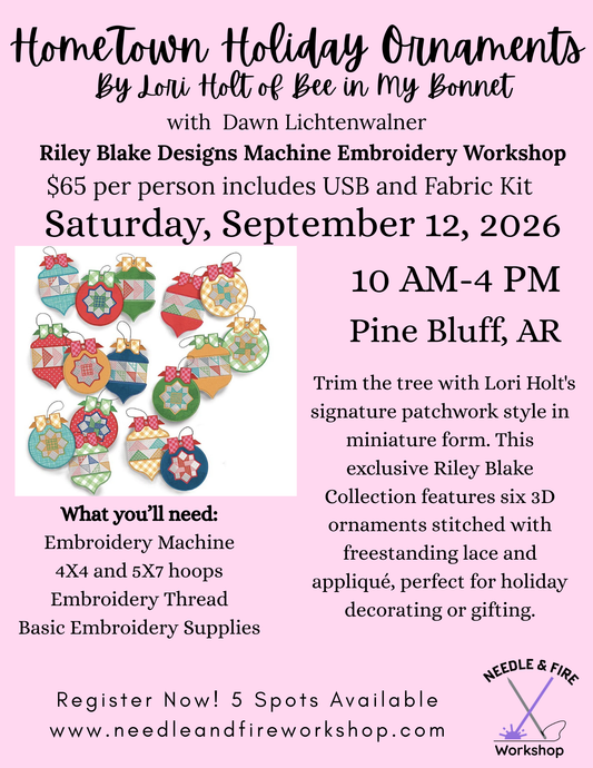 Hometown Holiday Ornaments Machine Embroidery Workshop – September 12, 2026