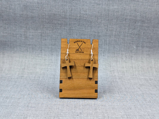 Wood Cross Earrings