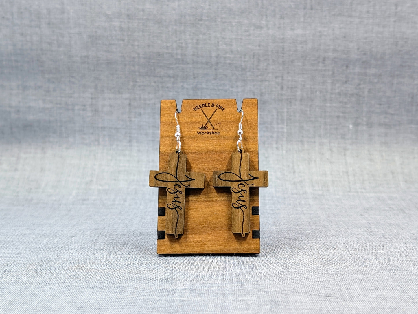 Cross Earrings-Jesus Script Earrings
