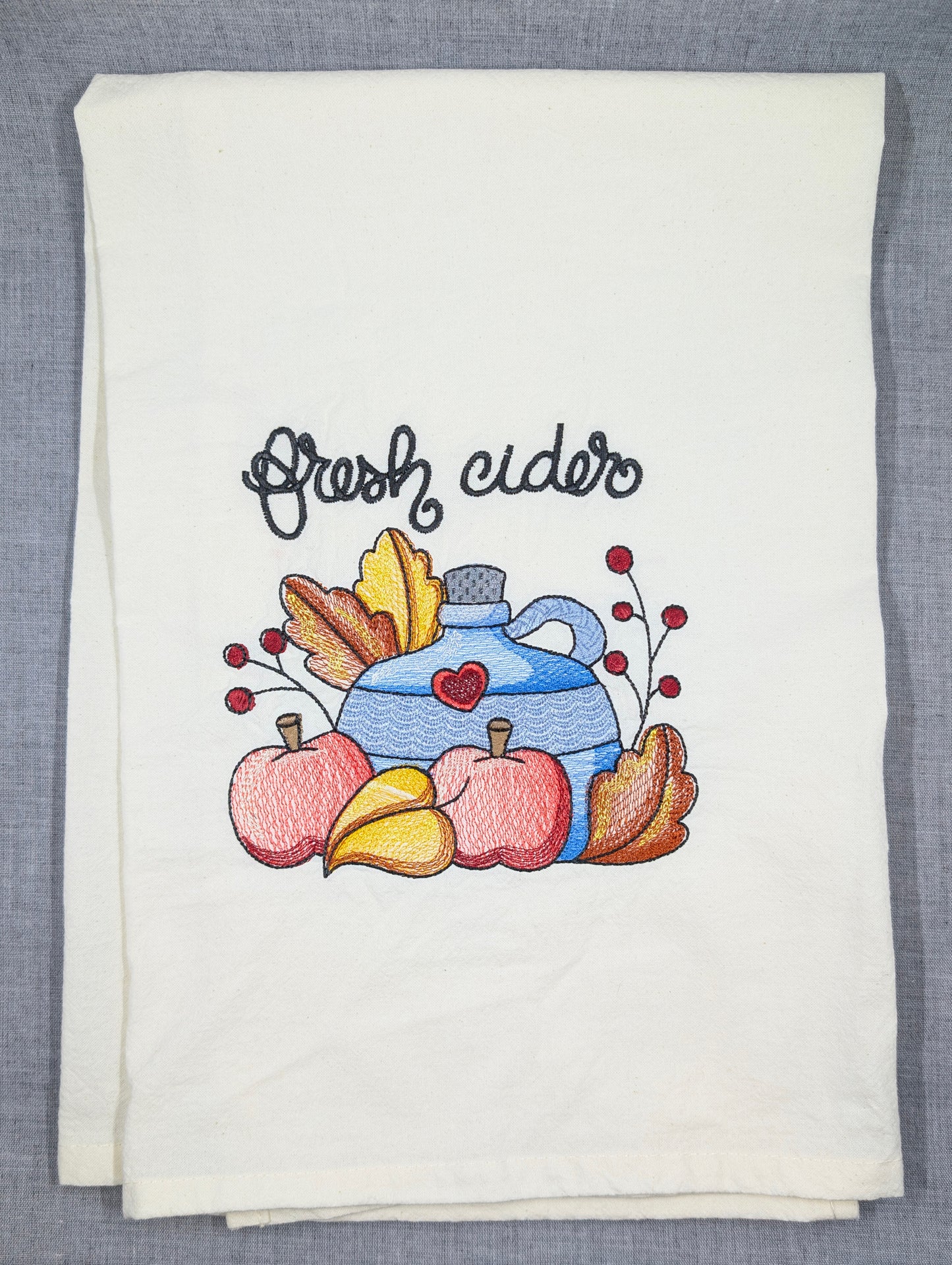 Fresh Cider Embroidered Tea Towel