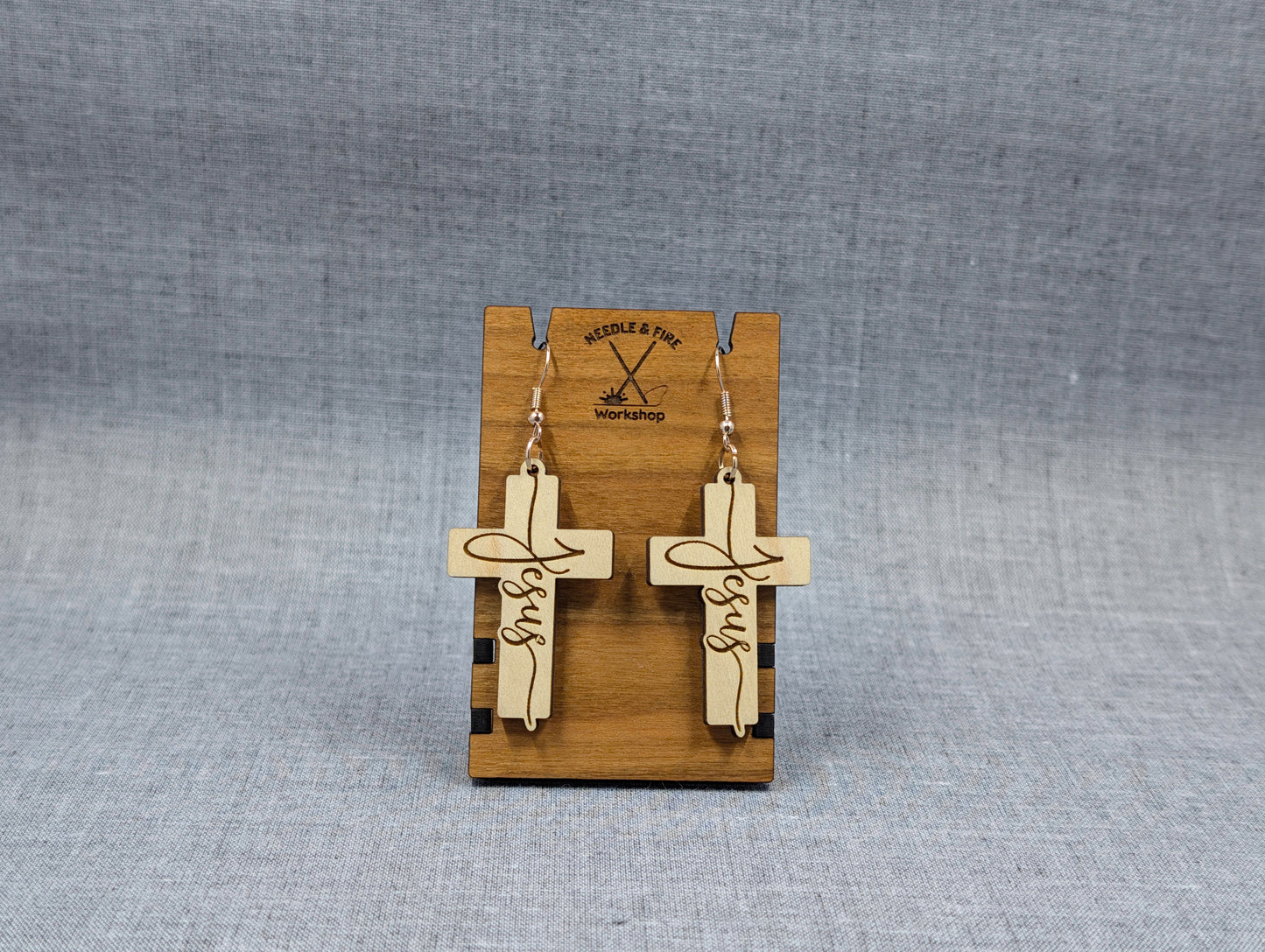 Cross Earrings-Jesus Script Earrings