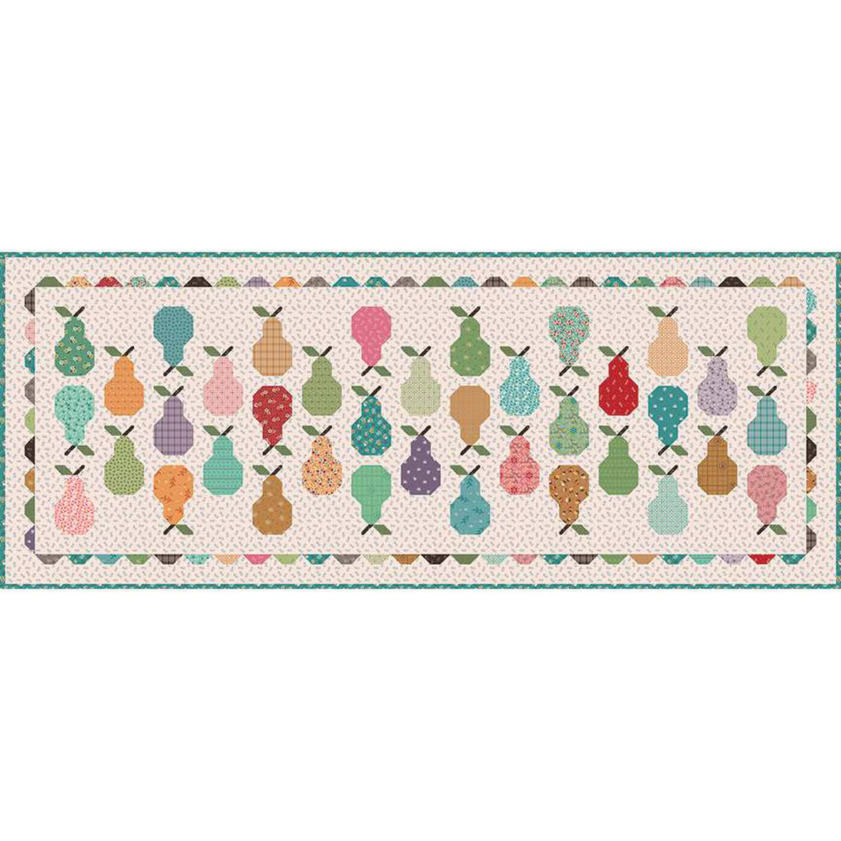 Quilt with colorful pear pattern on a white background