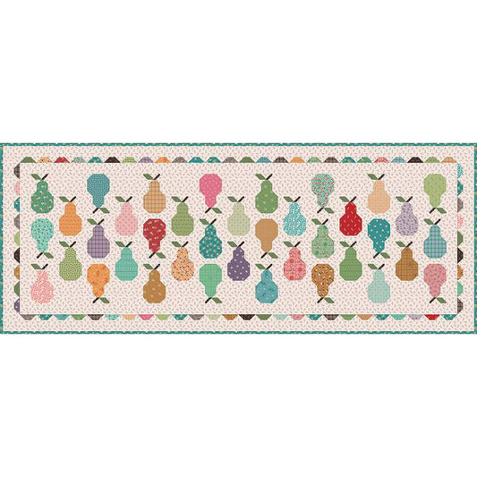 Quilt with colorful pear pattern on a white background