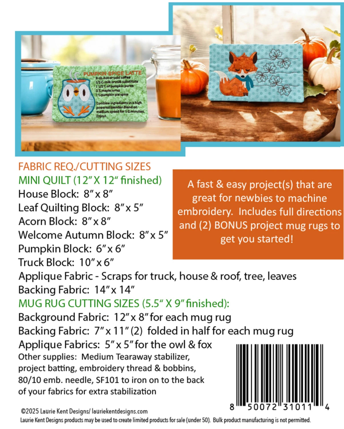 Fall for Autumn Machine Embroidery Design (USB) – Laurie Kent Designs