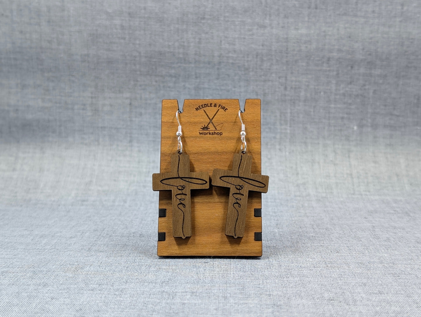 Cross Earrings-Love Script