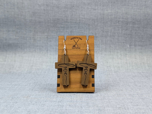 Cross Earrings-Love Script