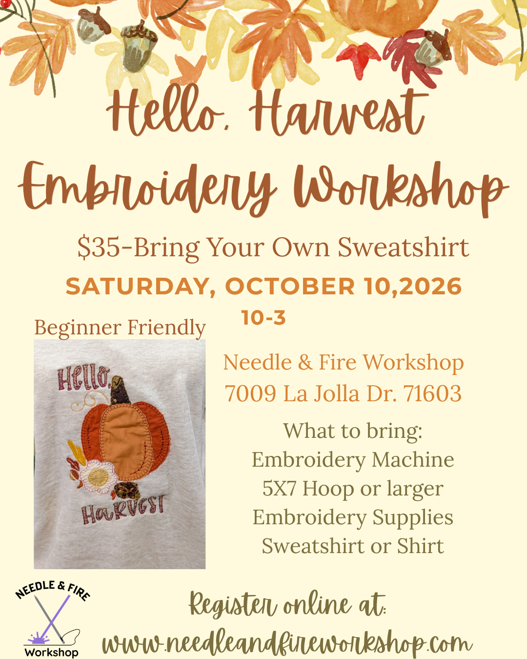 Hello Harvest Embroidery Workshop