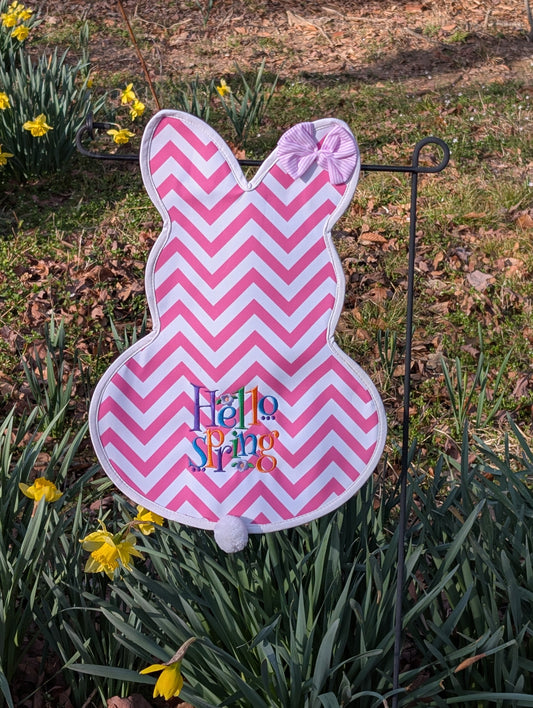Pink Chevron Bunny Garden Flag – Hello Spring Embroidered Yard Decor